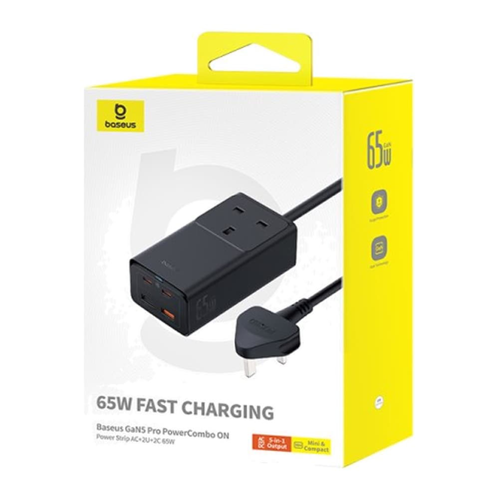 Baseus - وصلة كهرباء مع شاحن GaN5 Pro 65W