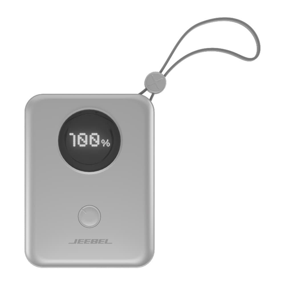 Jeebel - بطارية متنقلة 10000mAh بشاشة رقمية وكابلات مدمجة أبيض JE-B387