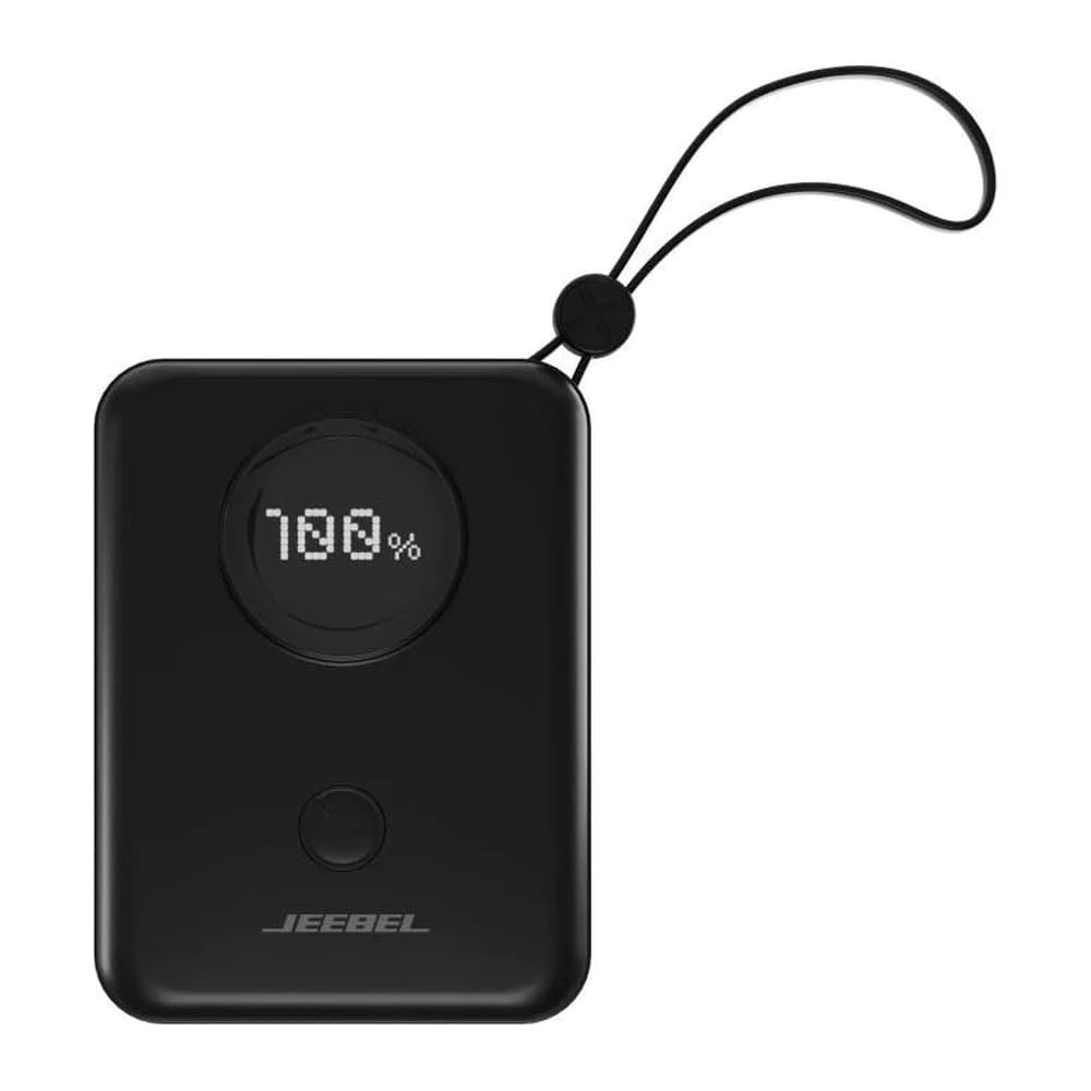 Jeebel - بطارية متنقلة 10000mAh بشاشة رقمية وكابلات مدمجة أسود JE-B388