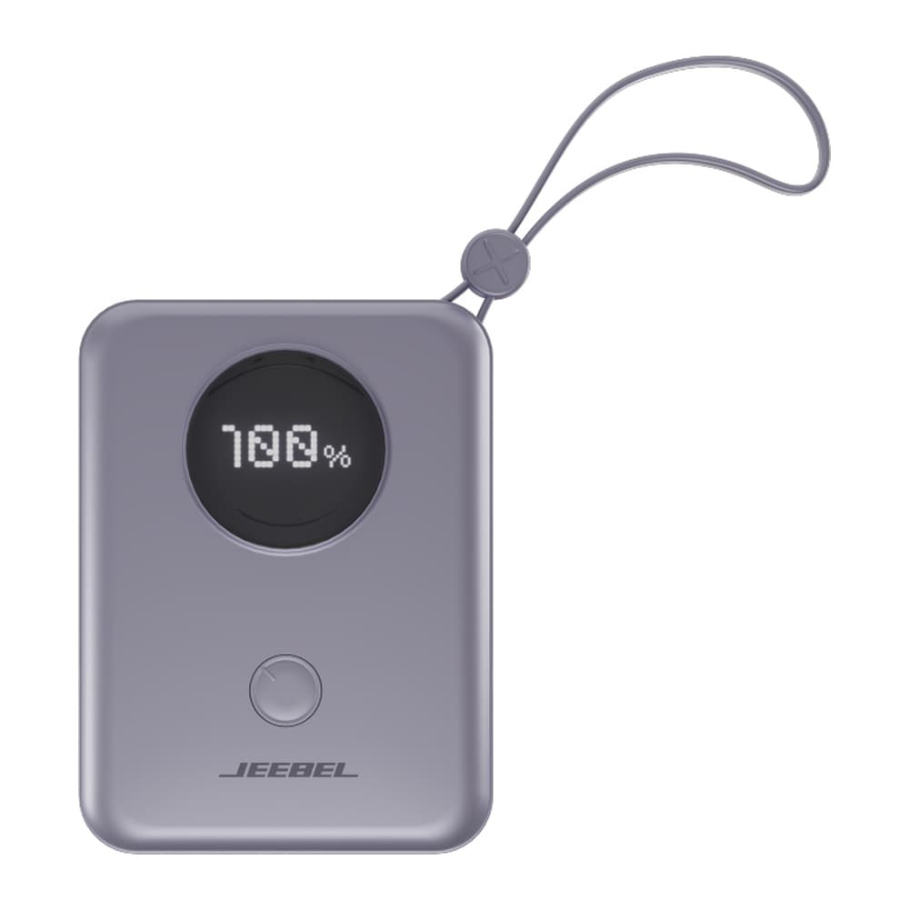 Jeebel - بطارية متنقلة 10000mAh بشاشة رقمية وكابلات مدمجة بنفسجي JE-B389